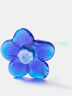 MOUTHBLOWN CRYSTAL FLOWER BLUE